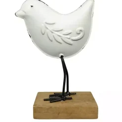 White Metal Bird Statue on Wood Base, 6 in.