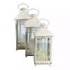White Metal Windowpane Lanterns, Set of 3