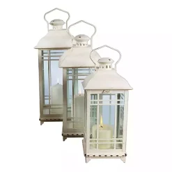 White Metal Windowpane Lanterns, Set of 3