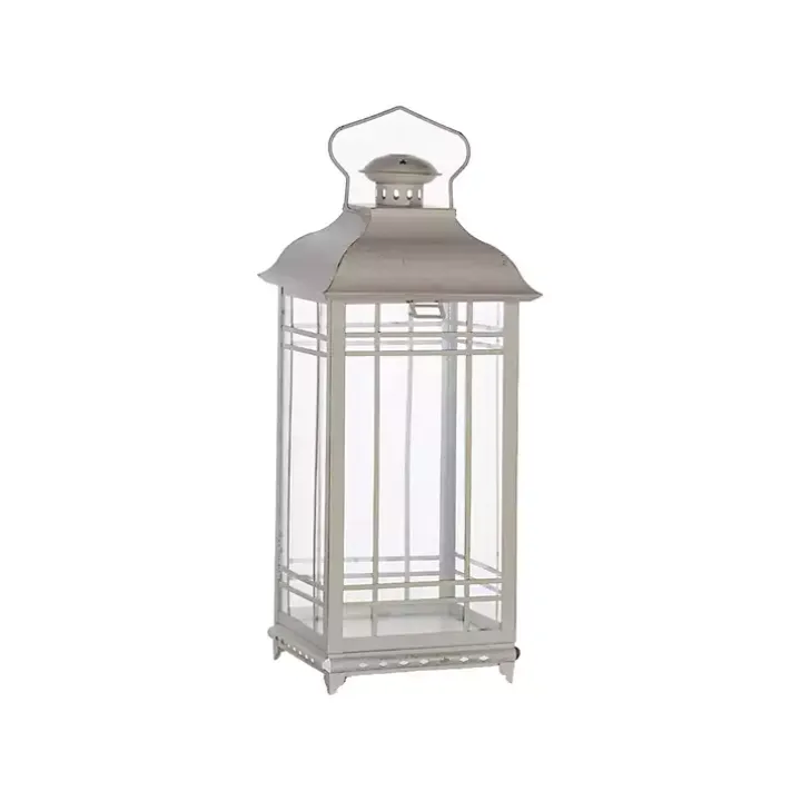 White Metal Windowpane Lanterns, Set of 3