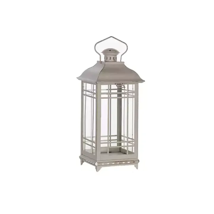 White Metal Windowpane Lanterns, Set of 3