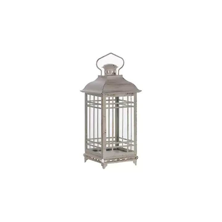 White Metal Windowpane Lanterns, Set of 3