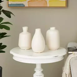 White Minimalist Ceramic Vases, Set of 3