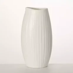 White Modern Ribbed Ceramic Vase