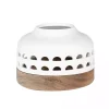 White Porcelain and Acacia Wood Lantern, 4 in.