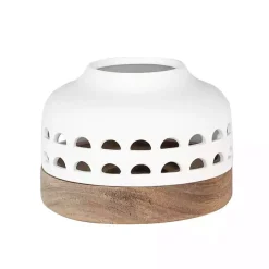 White Porcelain and Acacia Wood Lantern, 4 in.
