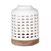 White Porcelain and Acacia Wood Lantern, 7 in.