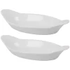 White Porcelain Oval Bakers with Handles, Set of 2
