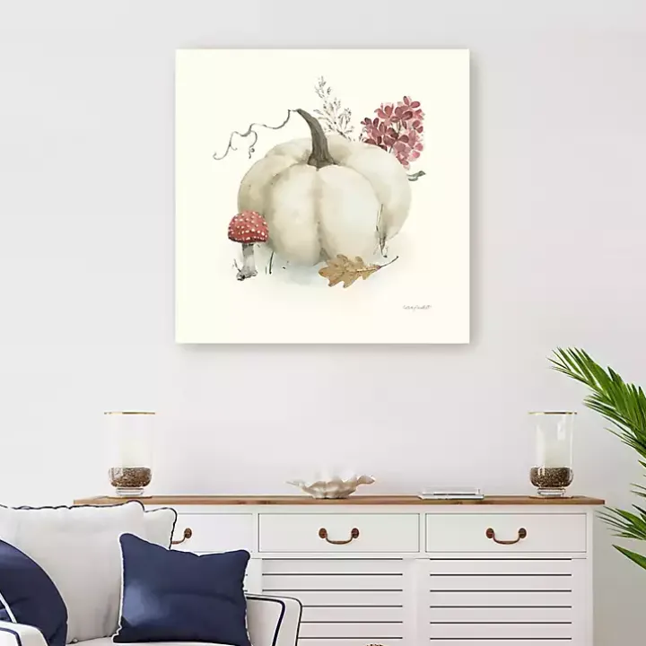 White Pumpkin and Foliage Canvas Print, 30x30 in.