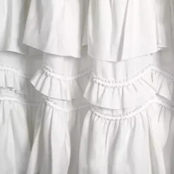 White Ruffle and Pom Pom Trim Shower Curtain