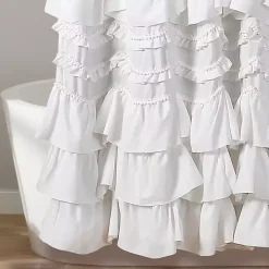 White Ruffle and Pom Pom Trim Shower Curtain