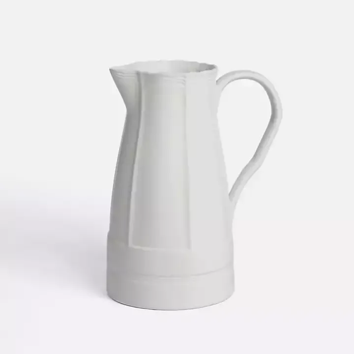 White Stoneware Pitcher Vase