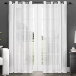 White Stripe Sheer Curtain Panel Set, 96 in.