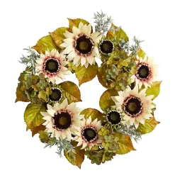 White Sunflowers and Hydrangeas Harvest Wreath