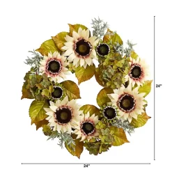 White Sunflowers and Hydrangeas Harvest Wreath