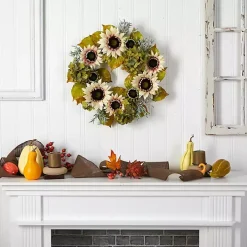 White Sunflowers and Hydrangeas Harvest Wreath