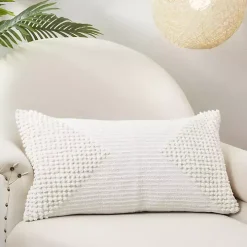 White Textured Woven Diamond Lumbar Pillow