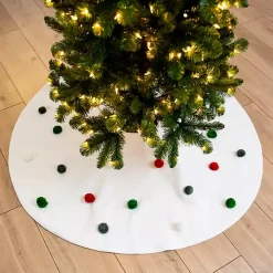 White Tree Skirt with Holiday Pom Poms