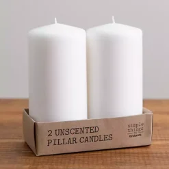 White Unscented Pillar Candles, Set of 2