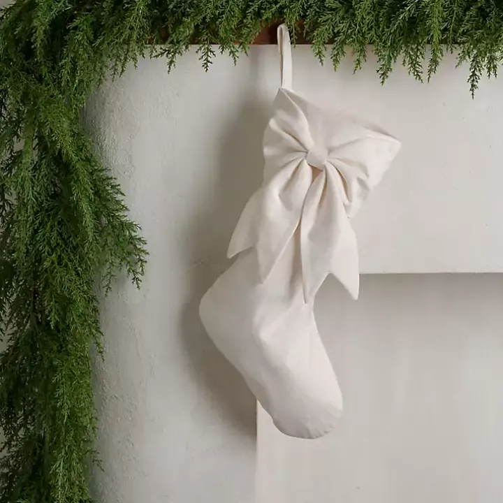 White Velvet Bow Christmas Stocking