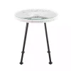 White Wicker and Glass Top Outdoor Side Table