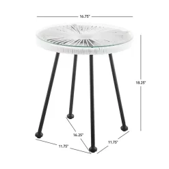 White Wicker and Glass Top Outdoor Side Table