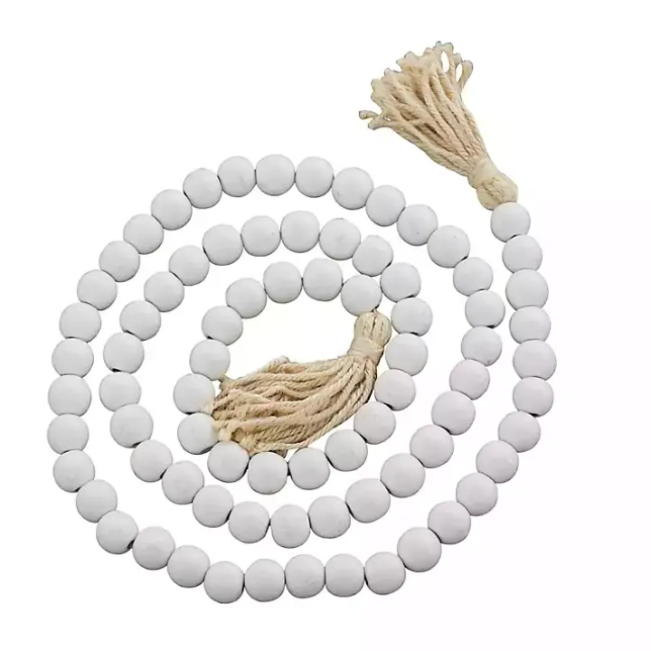 White Wood Beaded Tassel Garland