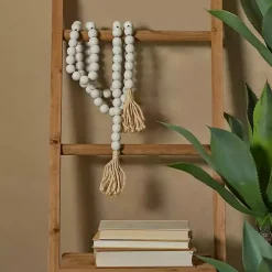 White Wood Beaded Tassel Garland