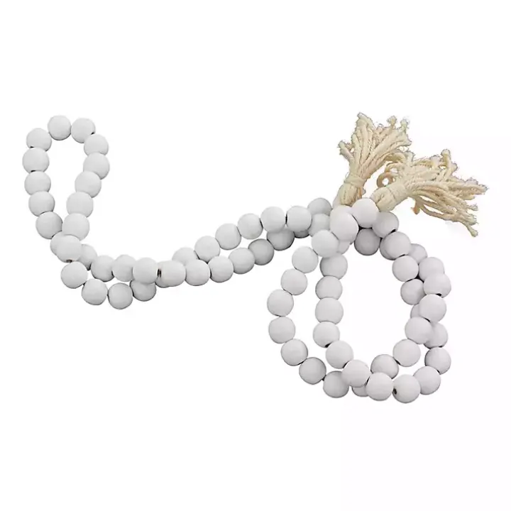 White Wood Beaded Tassel Garland