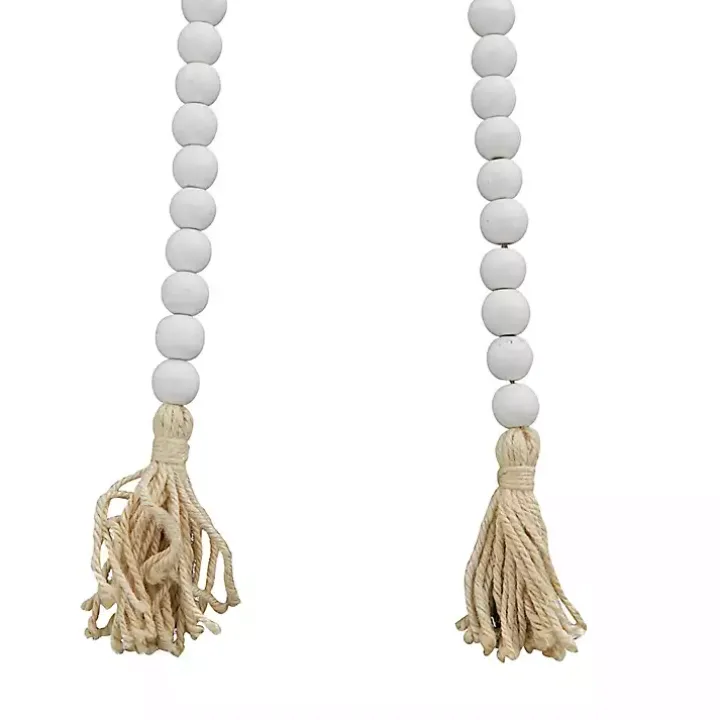 White Wood Beaded Tassel Garland