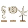 White Wood Sea Creature Statues, Set of 3