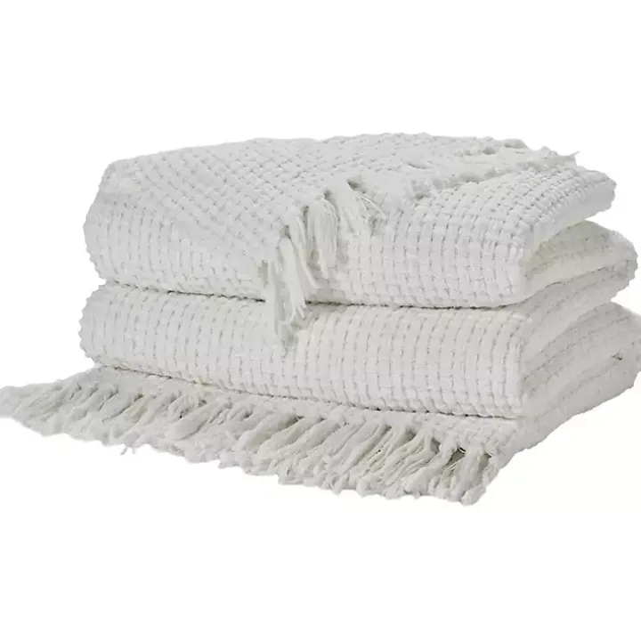 White Woven Waffle Knit Chenille Throw