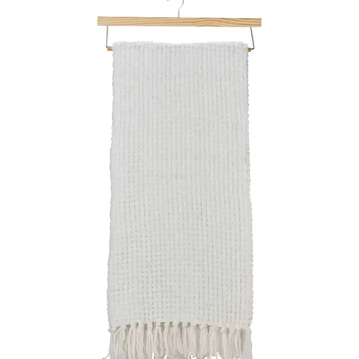White Woven Waffle Knit Chenille Throw