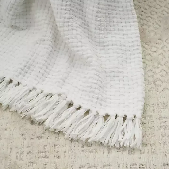 White Woven Waffle Knit Chenille Throw