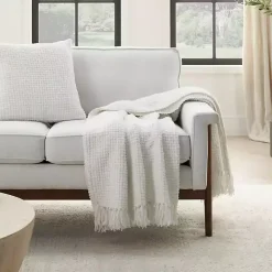 White Woven Waffle Knit Chenille Throw