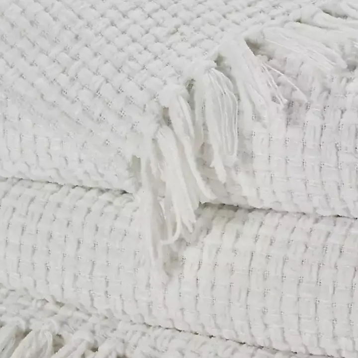 White Woven Waffle Knit Chenille Throw