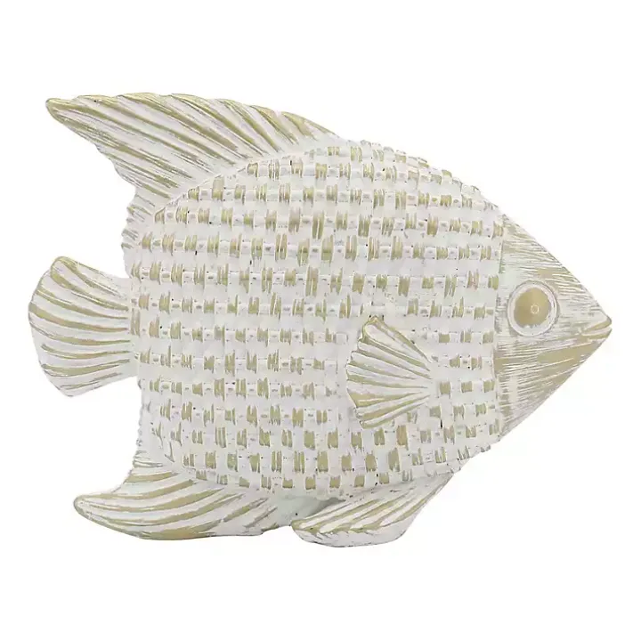 Whitewashed Ceramic Woven Fish Statue