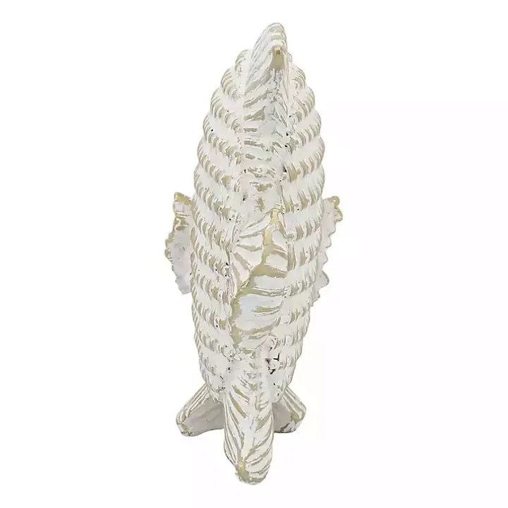 Whitewashed Ceramic Woven Fish Statue