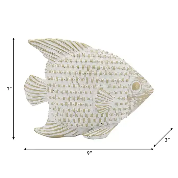 Whitewashed Ceramic Woven Fish Statue