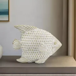 Whitewashed Ceramic Woven Fish Statue