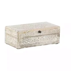 Whitewashed Floral Carved Wood Boxes, Set of 3