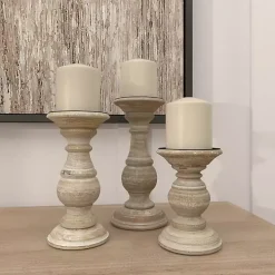 Whitewashed Rustic 3-pc. Candle Holder Set