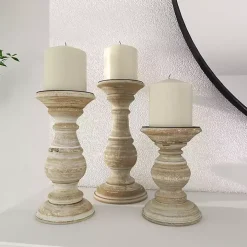 Whitewashed Rustic 3-pc. Candle Holder Set