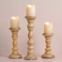 Whitewashed Spindle Pillar Candle Holder, 8 in.
