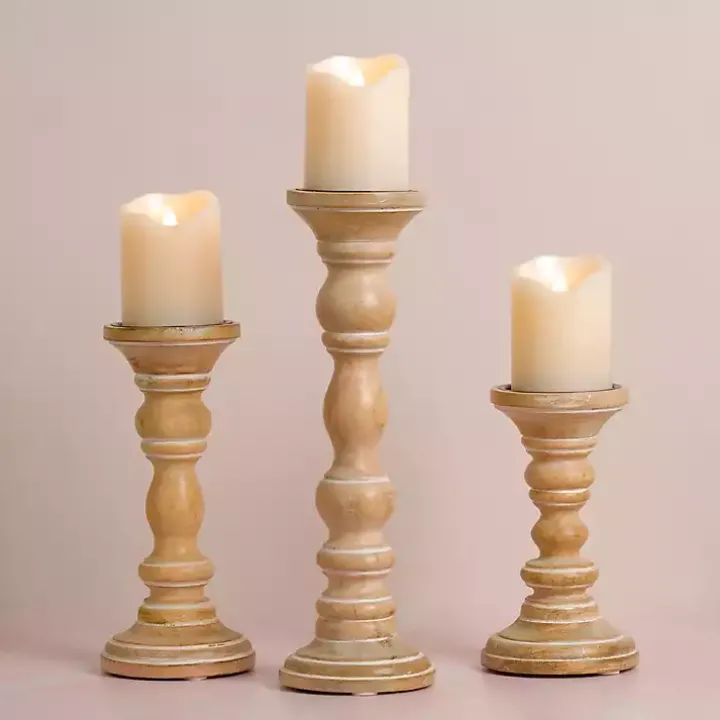 Whitewashed Spindle Pillar Candle Holder, 8 in.