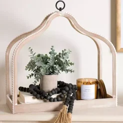 Whitewashed Wood Beaded Open Lantern