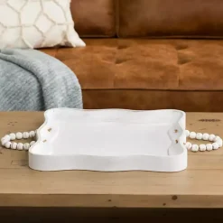 Whitewashed Wood Tray with Beaded Handles