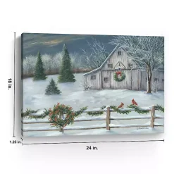 Winter Barn with Wreath Christmas Canvas Art Print