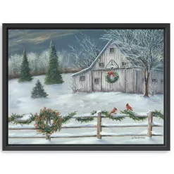 Winter Christmas Barn Framed Canvas Art Print