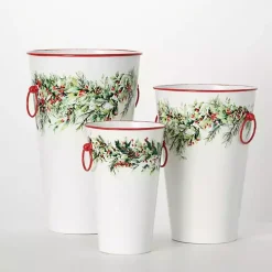 Winter Foliage Metal Vases, Set of 3
